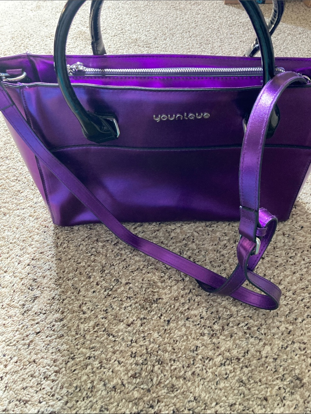 Younique Vibrant Purple Tote with Black Handles